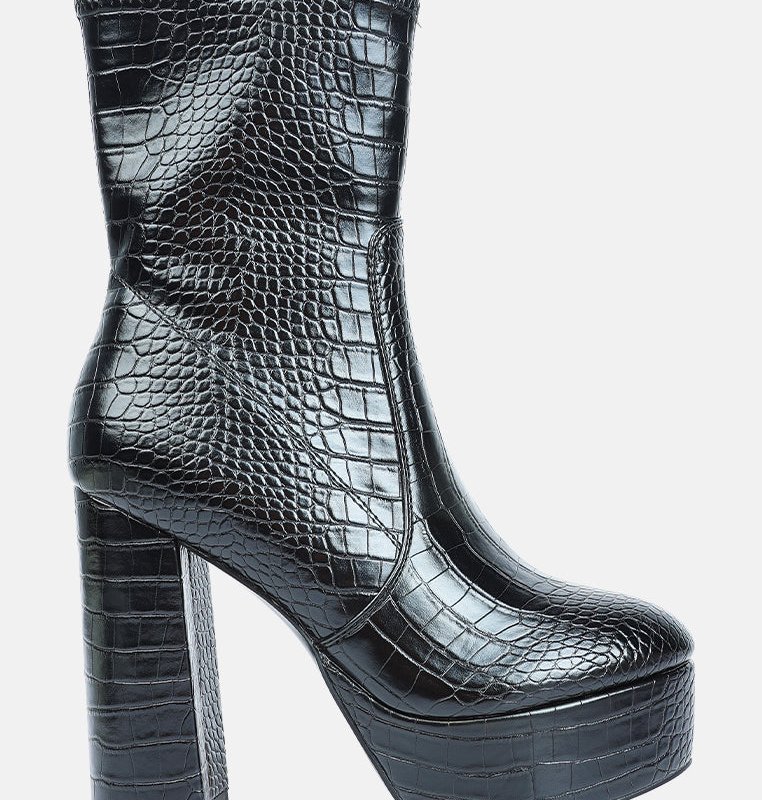 Shop London Rag Feral High Heeled Croc Pattern Ankle Boot In Black