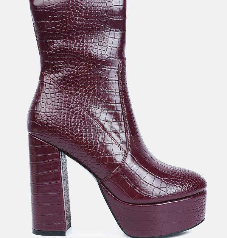 Shop London Rag Feral High Heeled Croc Pattern Ankle Boot In Red