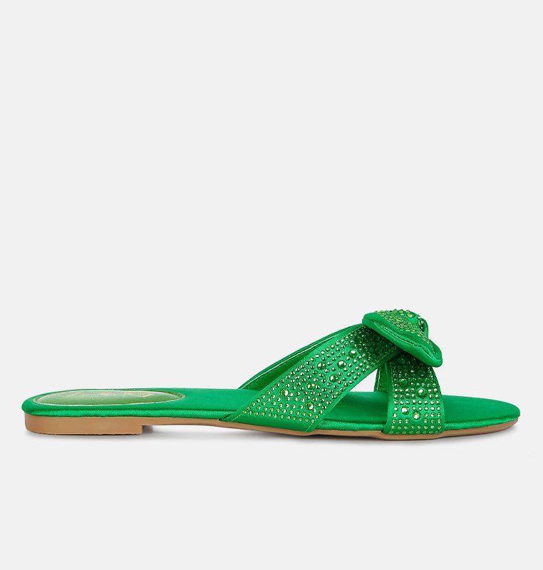 Shop London Rag Fleurette Bow Flat Sandals In Green