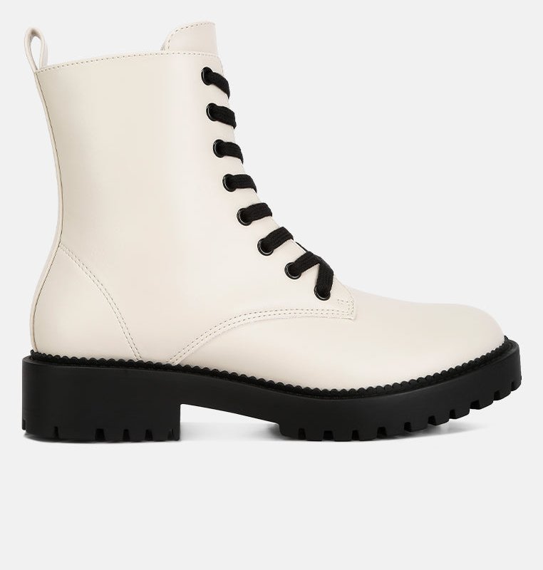 Shop London Rag Forter Faux Leather Lace Up Boots In White