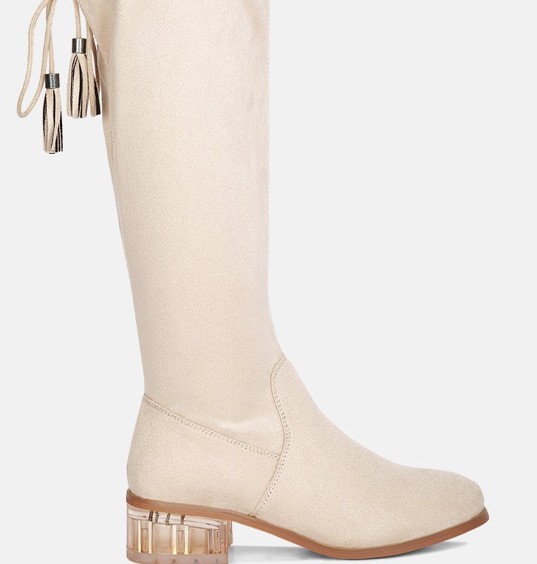 London Rag Francesca Tassels Detail Short Heel Calf Boot In White