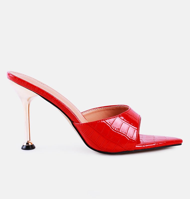 Shop London Rag French Cut Croc Texture Patent Faux Leather Sandals In Red