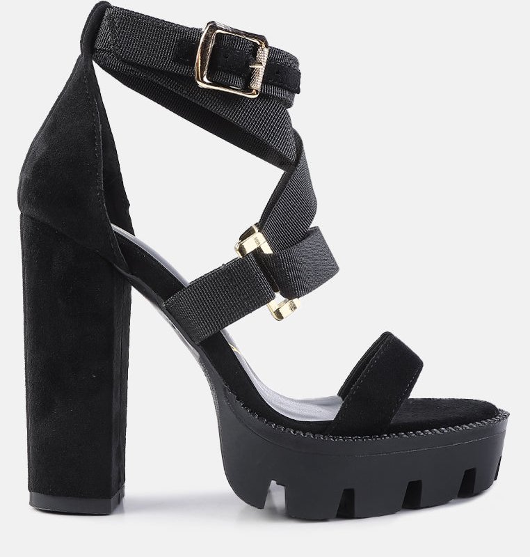 Shop London Rag Fresh Daisy Harness Straps Block Heel Sandals In Black