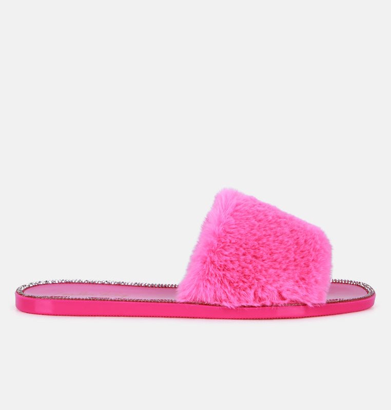 Shop London Rag Geese Faux Fur Diamante Detail Jelly Flats In Pink