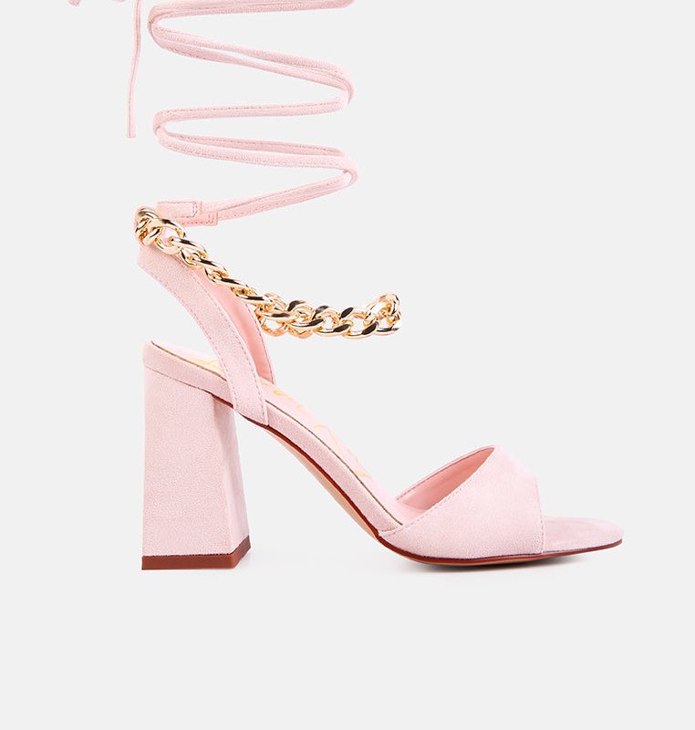 Shop London Rag Gone Gurl Metal Chain Lace Up Sandals In Pink