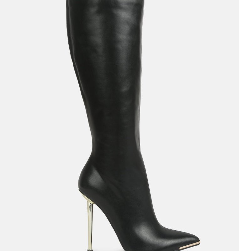 Shop London Rag Hale Faux Leather Pointed Heel Calf Boots In Black