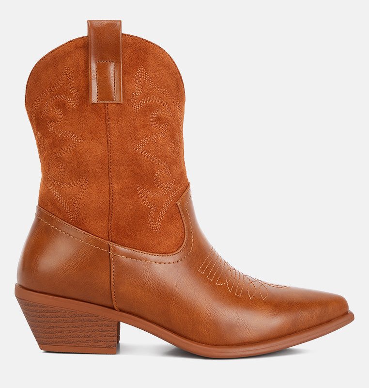 Shop London Rag Hasting Patchwork Detail Low Heel Cowboy Boots In Brown