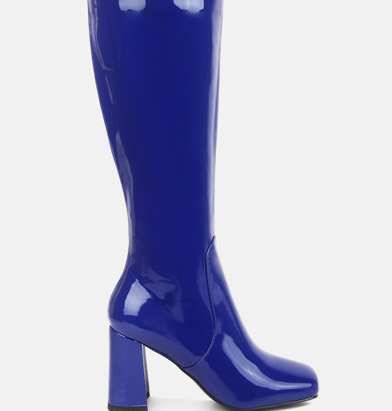 Shop London Rag Hypnotize Patent Pu Block Heeled Calf Boots In Blue