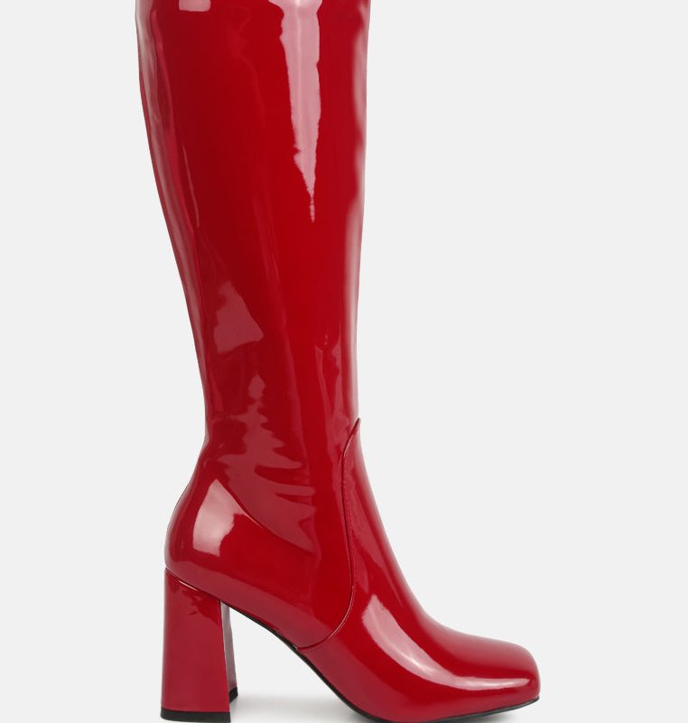 London Rag Hypnotize Patent Pu Block Heeled Calf Boots In Red