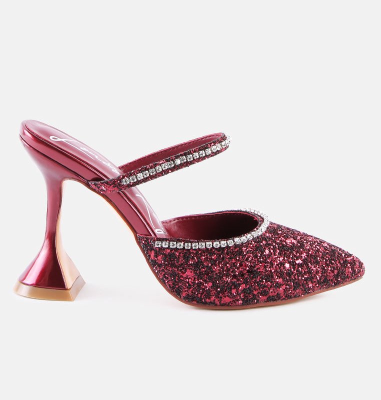 London Rag Iris Glitter Diamante Spool Heeled Sandals In Pink