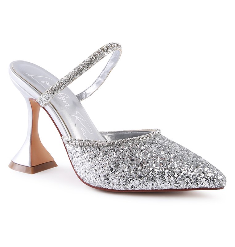 London Rag Iris Glitter Spool Heel Sandal In Silver