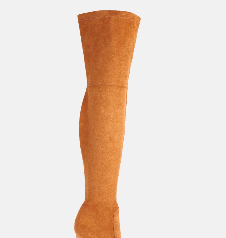 London Rag Jaynetts Stretch Suede Micro High Knee Boots In Orange