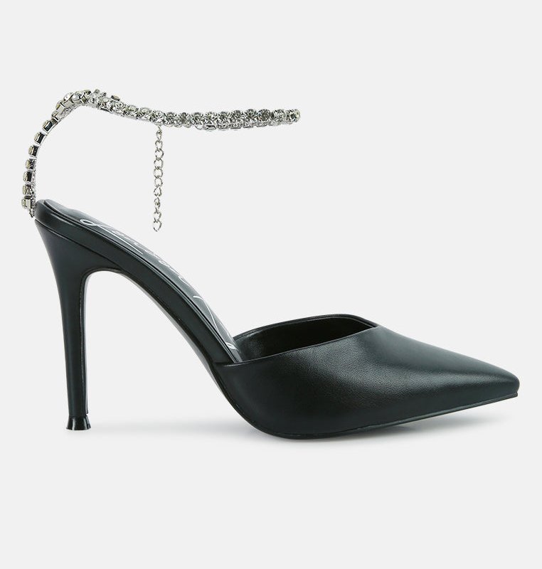 London Rag Joyce Diamante Embellished Stiletto Mule Sandals In Black