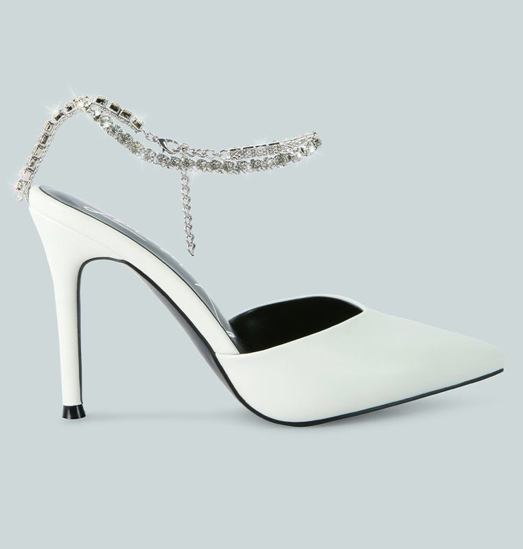 London Rag Joyce Diamante Embellished Stiletto Mule Sandals In White