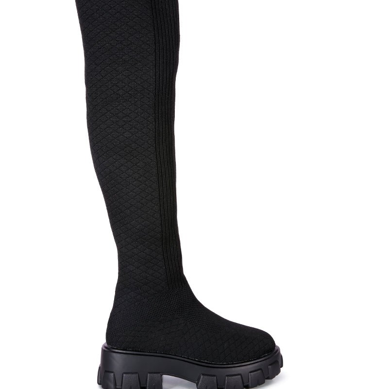 London Rag Loro Stretch Knit Knee High Boots In Black