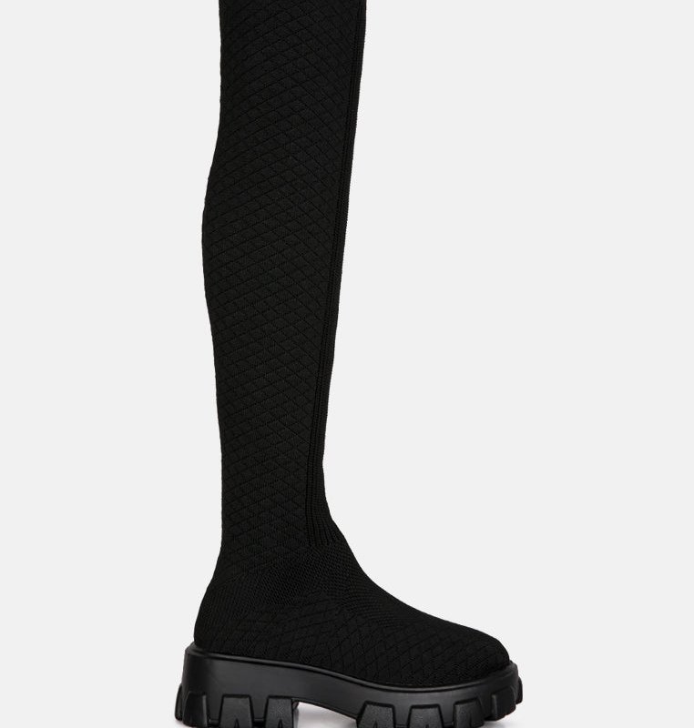 Shop London Rag Loro Stretch Knit Knee High Boots In Black