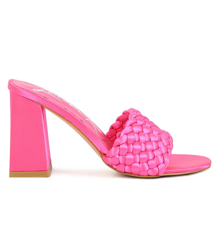 London Rag Lust Look Braided Satin Block Sandals In Neon Pink