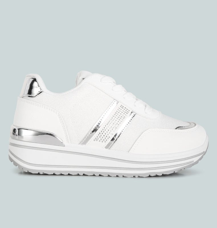 London Rag Mailys Metallic Panel Platform Sneakers In White