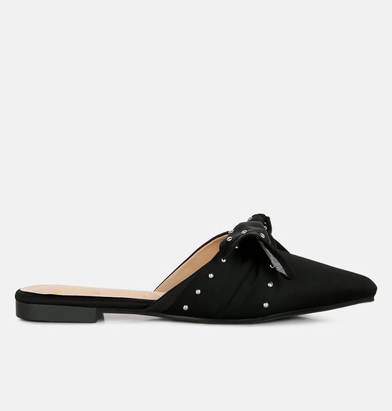 Shop London Rag Makeover Studded Bow Flat Mules In Black