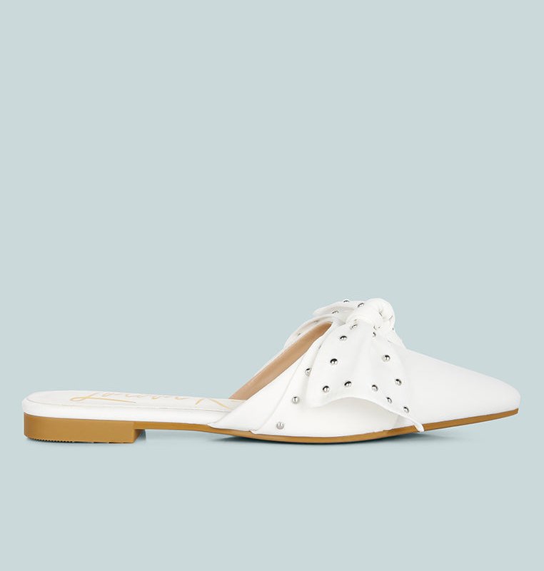London Rag Makeover Studded Bow Flat Mules In White