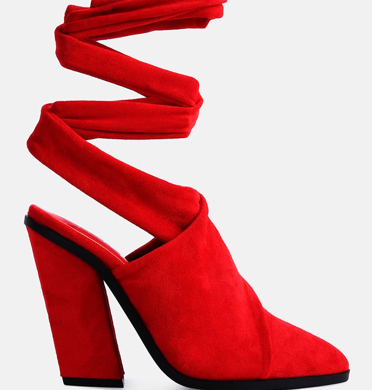 Shop London Rag Mama Fav Lace Up Block Heel Mules In Red