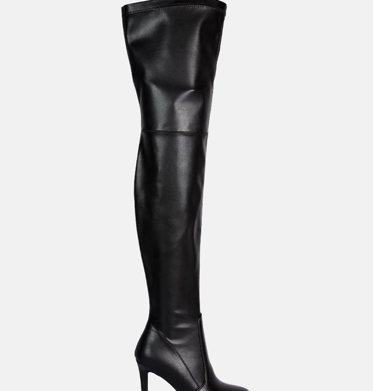 Shop London Rag Marvelettes Faux Leather High Heeled Long Boots In Black