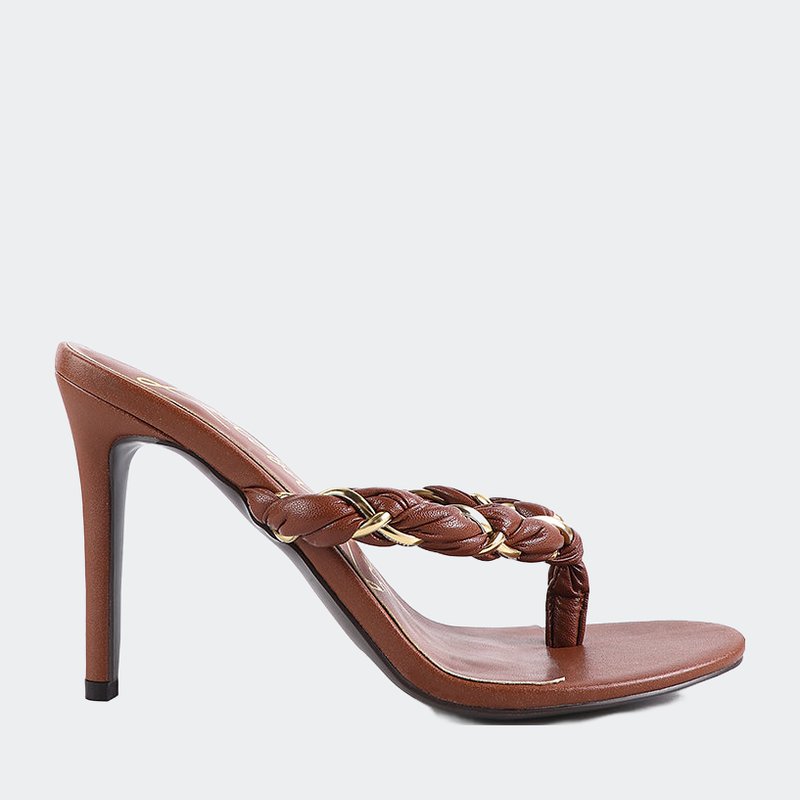 London Rag Melodrama High Heeled Braided Thong Sandals In Mocca