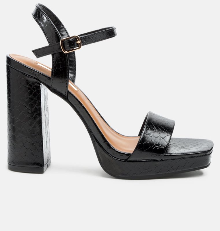 London Rag Merengue Textured High Block Heel Sandals In Black