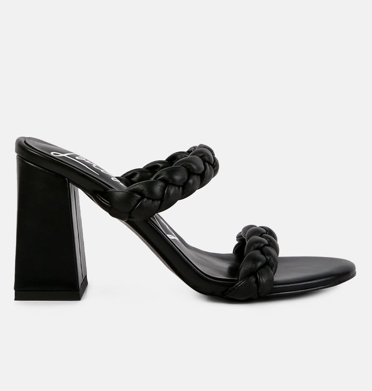 Shop London Rag Mi Amor Braided Strap Triangular Block Heels Sandals In Black