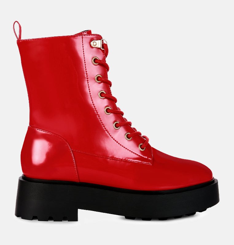 Shop London Rag Molsh Faux Leather Ankle Biker Boots In Red