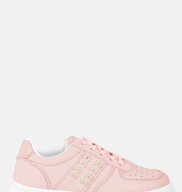 London Rag Monigue Faux Leather Cross Stitch Detail Sneakers In Pink