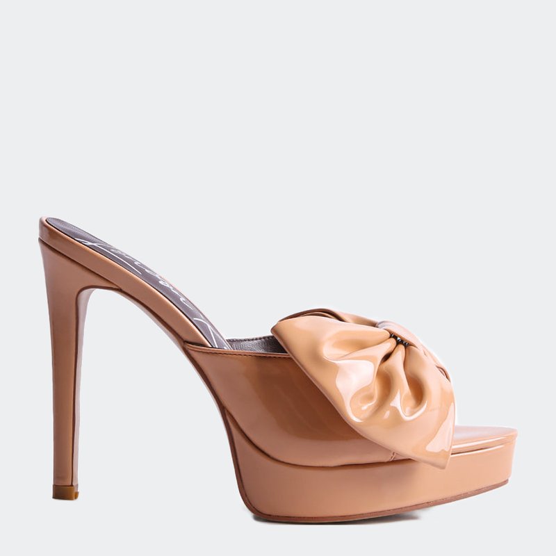 London Rag My Time Patent Pu Bow Detail High Heeled Sandal In Latte