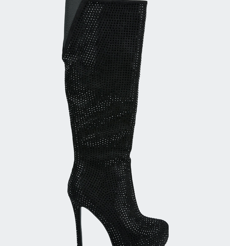 London Rag Nebula Diamante Stiletto Calf Boots In Black