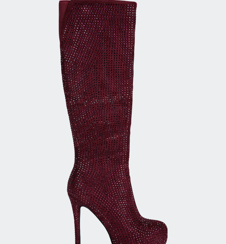 London Rag Nebula Diamante Stiletto Calf Boots In Burgundy