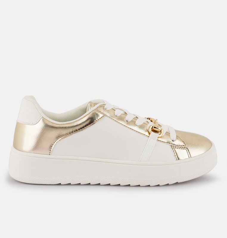 Shop London Rag Nemo Contrasting Metallic Faux Leather Sneakers In Gold