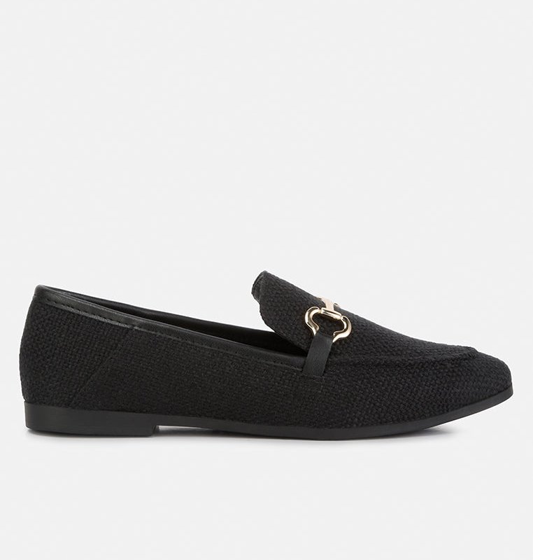 Shop London Rag Neoma Horsebit Detail Flat Canvas Loafers In Black