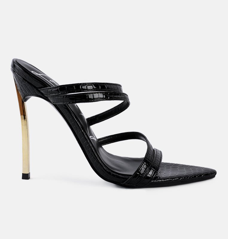 Shop London Rag New Affair Croc Strappy High Heel Sandals In Black