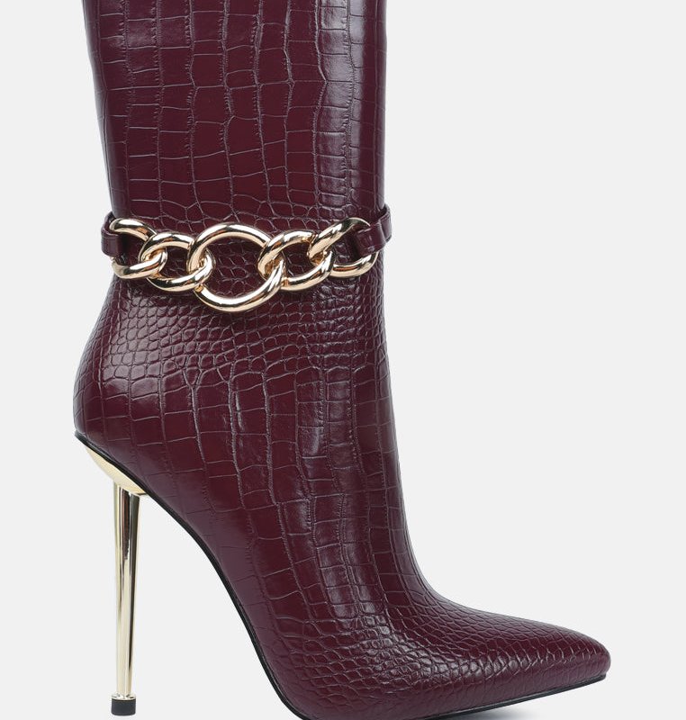 Shop London Rag Nicole Croc Patterned High Heeled Ankle Boots In Red