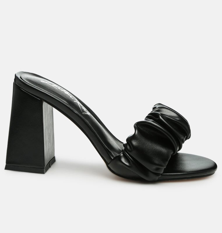 Shop London Rag Noie Ruched Strap Block Heel Sandals In Black