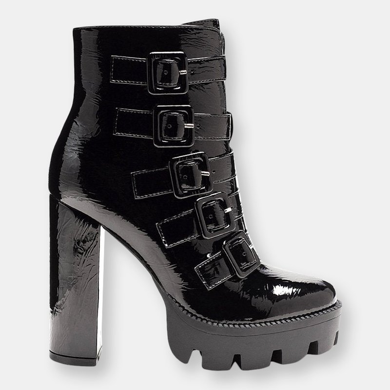 London Rag Ouzaki Patent Pu High Block Heeled Boot In Black