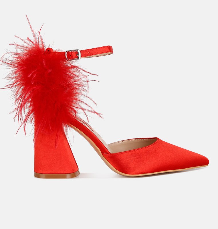 London Rag Palmetta Fur Detail Block Heel Sandals In Red
