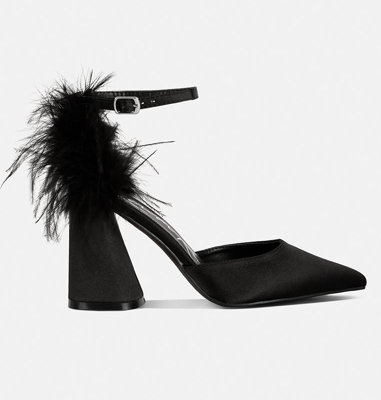London Rag Palmetta Fur Detail Block Heel Sandals In Black