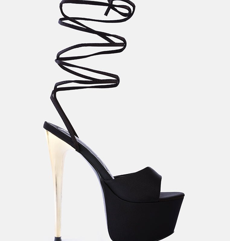 Shop London Rag Passion Fruit Dramatic Platform Lace-up Heel Sandals In Black