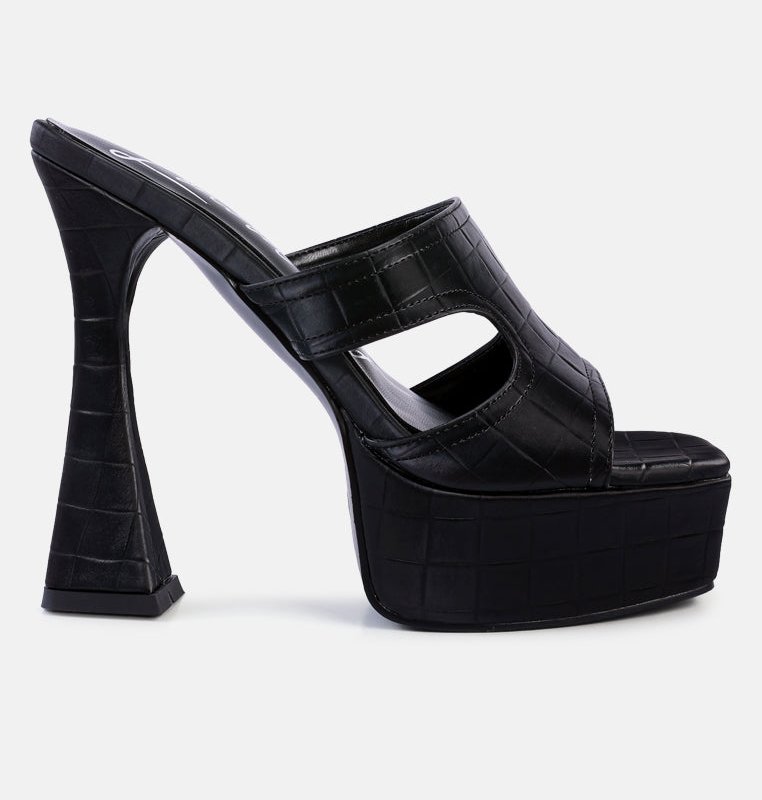 London Rag Pda Croc High Heel Platform Sandals In Black