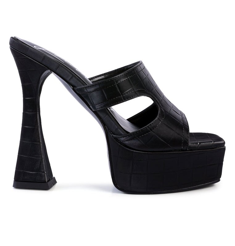 London Rag Pda High Heel Platform Croc Sandals In Black