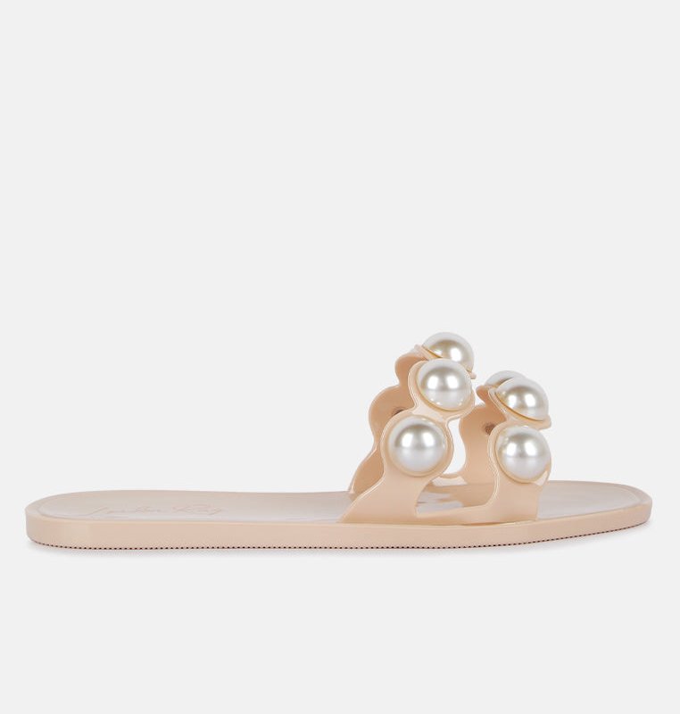 London Rag Pearla Faux Pearl Detail Jelly Flats In Brown