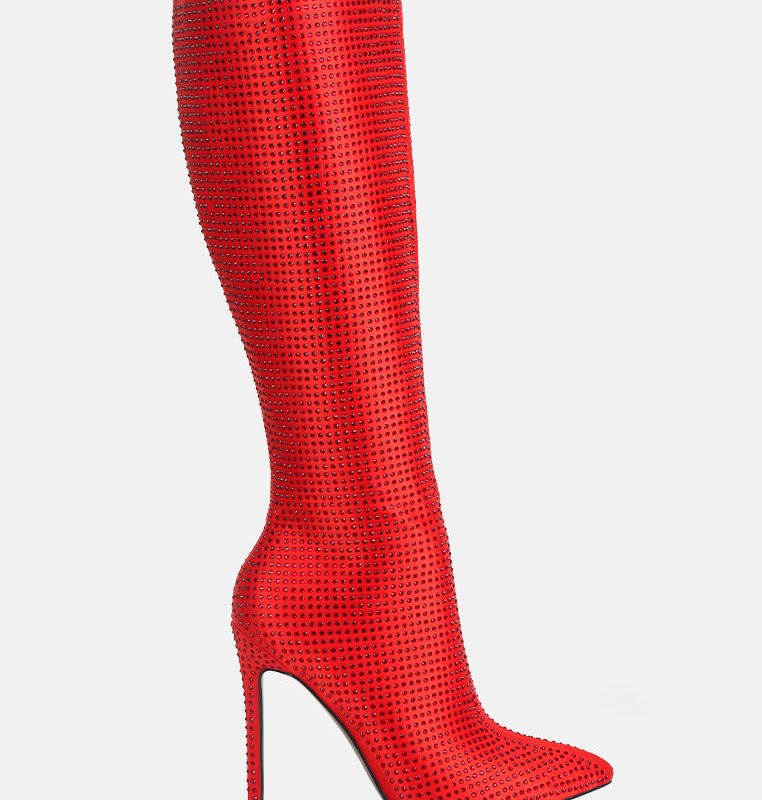 Shop London Rag Pipette Diamante Set High Heeled Calf Boot In Red