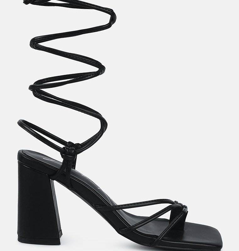Shop London Rag Piri Toe Ring Tie Up Block Sandals In Black