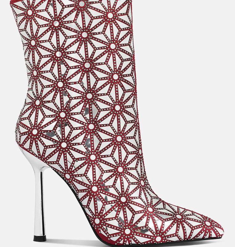 London Rag Precious Mirror Embellished High Ankle Boots In Red