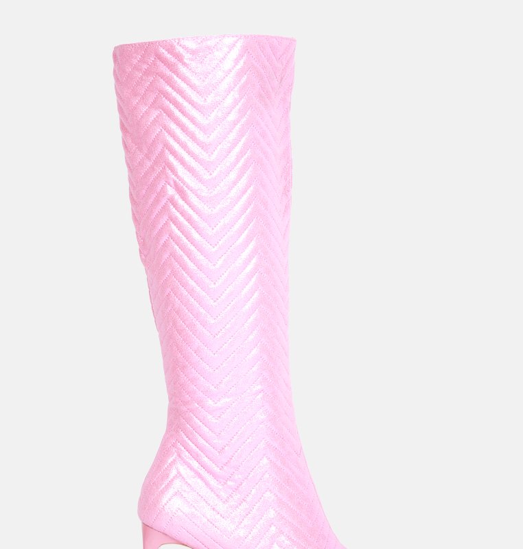 LONDON RAG PRINKLES QUILTED HIGH ITALIAN BLOCK HEELED CALF BOOTS